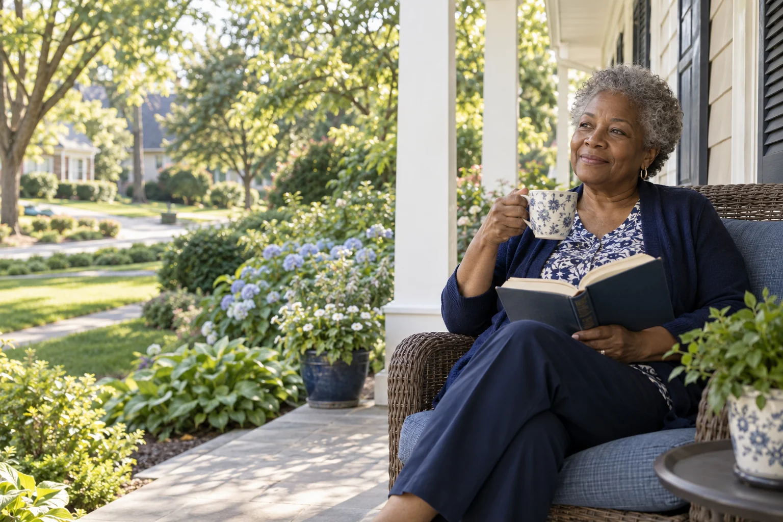 Illustrative image of a homeowner enjoying a quiet morning